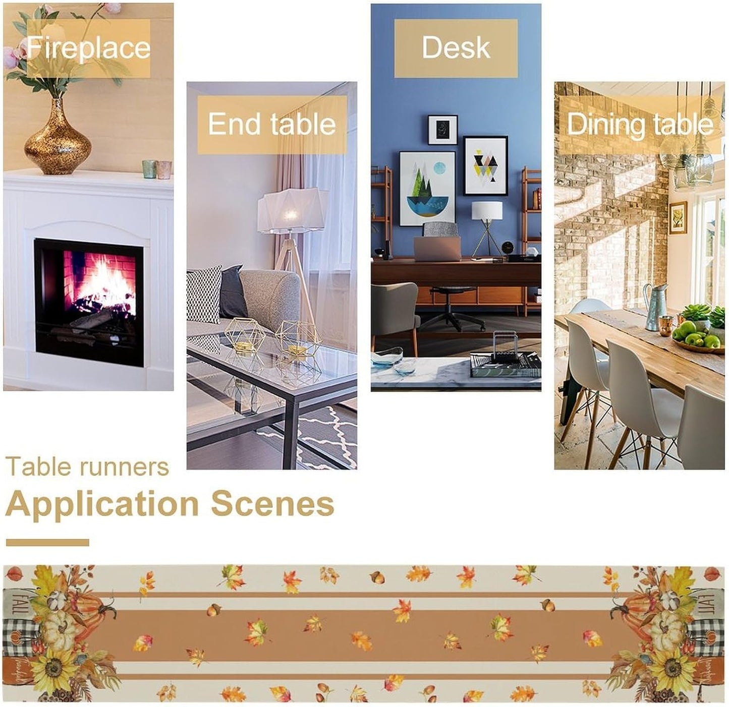 Autumn Table Runner,Thanksgiving Fall Pumpkin Leaves Floral Table Cloth for Kitchen Dining Table Decoration Home Party Decor 13x70 Inch