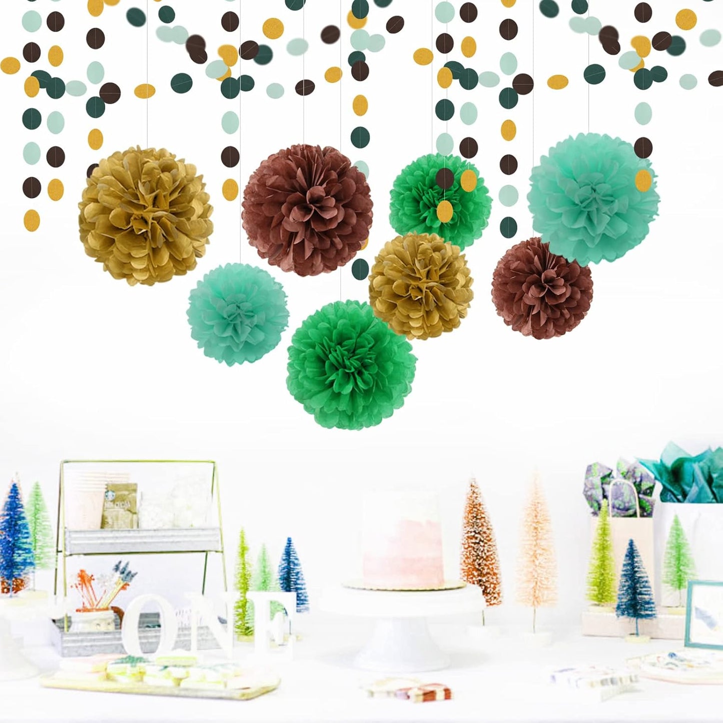 Sage-Green Gold Brown Party Decorations - 52FT Paper Streamers Gender Neutral Baby Shower Bridal Shower Garland Boho Birthday Rustic Decoration Woodland Theme Decor HongTongTong