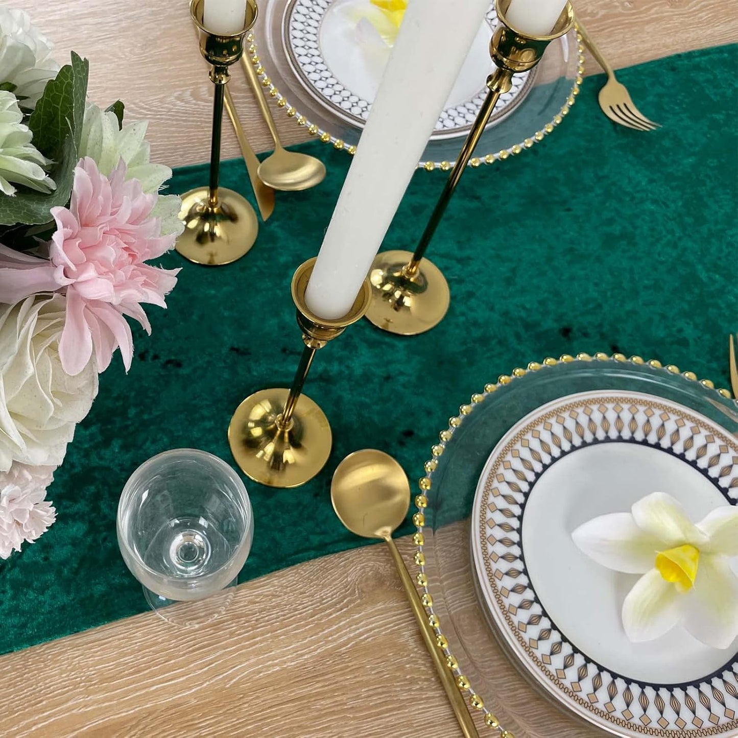 Luxurious Crushed Velvet Table Runner, Wedding Reception Decorations, Soft Velvet Fabric, Table Linen Overlay, Wedding Table Runners (Emerald Green, 12X108 inch)