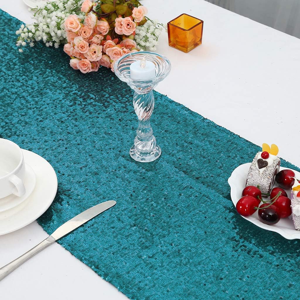 Eternal Beauty Teal Table Runner for Wedding, 2PCS-12x72 Sequin Table Runner Decorations for Birthday Parties, Banquets, Graduations,Christmas