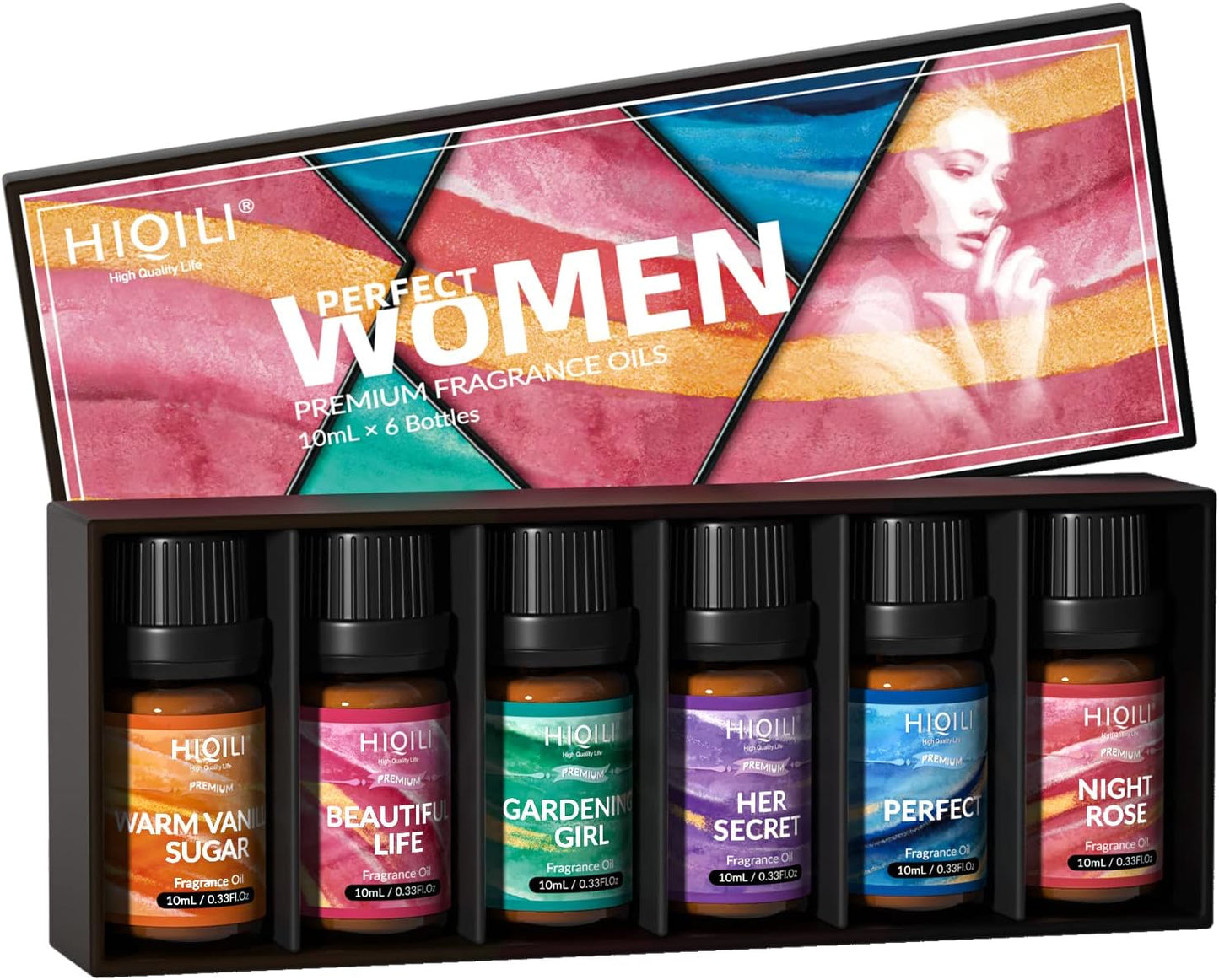 HIQILI Women Fragrance Oil 6x10ml, Essential Oils for Candle Scents Soap Making & Diffuser, Sweet Flowers Scented Oil Set for Aromatherapy Slime Wax Home Car