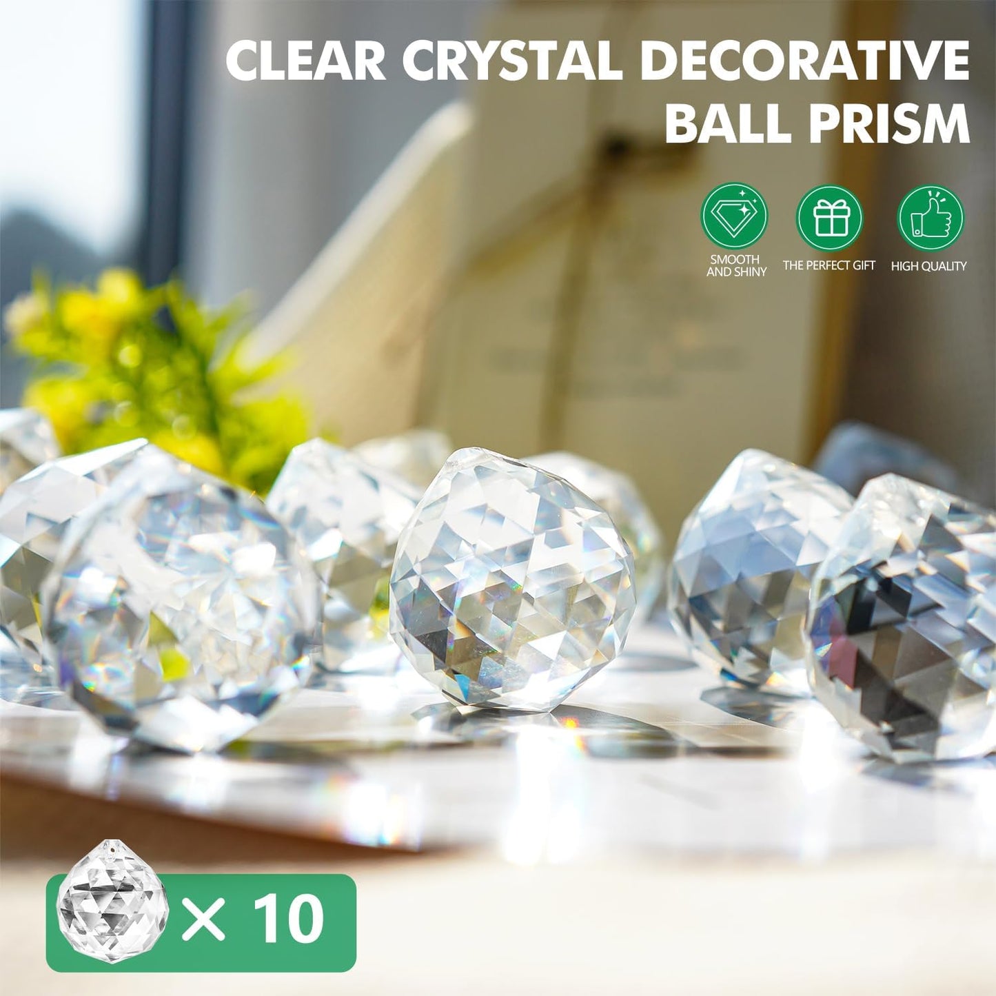 10pcs Crystal Ball Prism Sun Catcher Rainbow Maker Pendants 40mm Decorative Ball Paperweight for Table Decor, Wedding Party Centerpieces