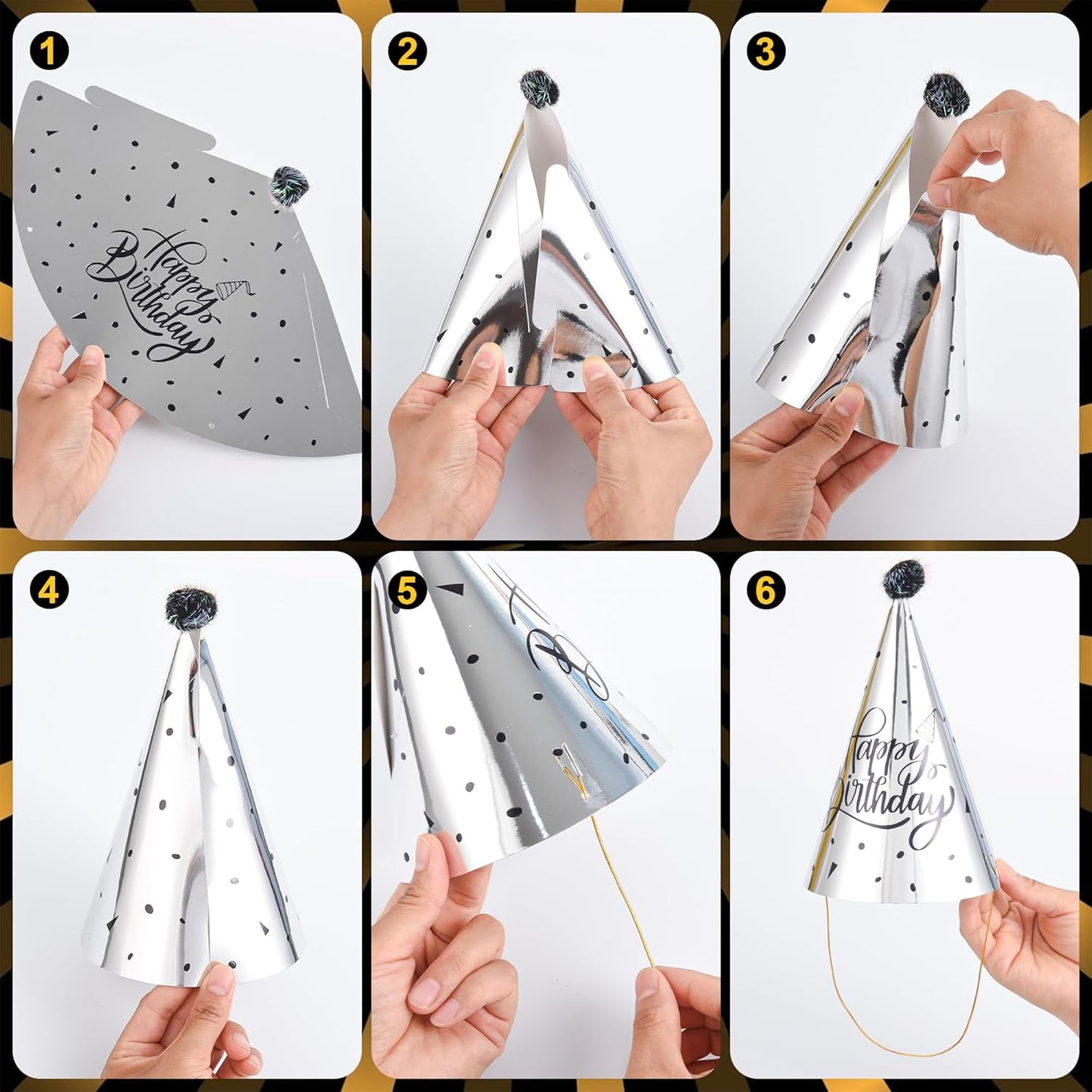 36 Pcs Black Golden Birthday Party Hats Set Includes 6 Party Cone Hats 6 Birthday Headband 12 Paper Glasses 12 Noise Makers Party Favors for Baby Shower Photo Booth Props