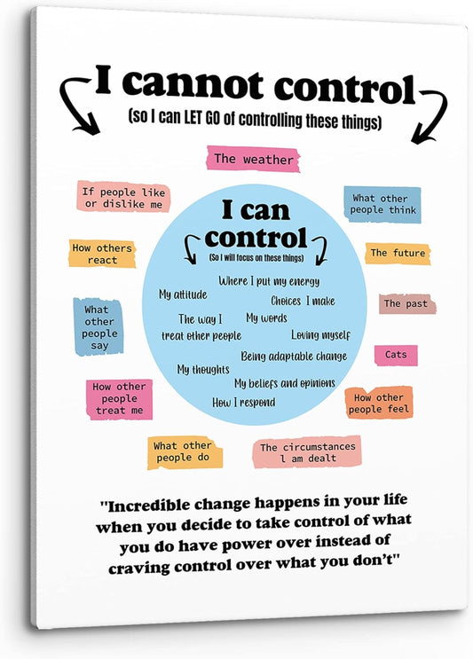 PHAMTE Mental Health What I Can and Cannot Control Wall Art,Positive Poster Print Framed Canvas Painting Artwork For Home School Counseling Treatment Office Therapy Office Decor(11x14 Inch)