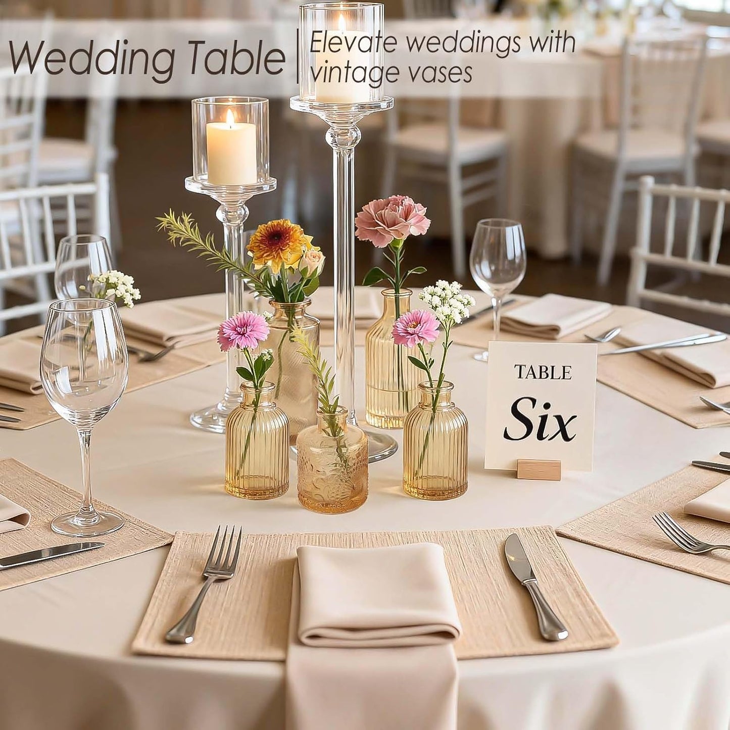 Amber Glass Bud Vases Set of 36, Mini Flower Vase for Centerpieces, Small Gold Bud Vases in Bulk for Wedding Decorations, Vintage Vase for Table, Recepetion, Home Décor