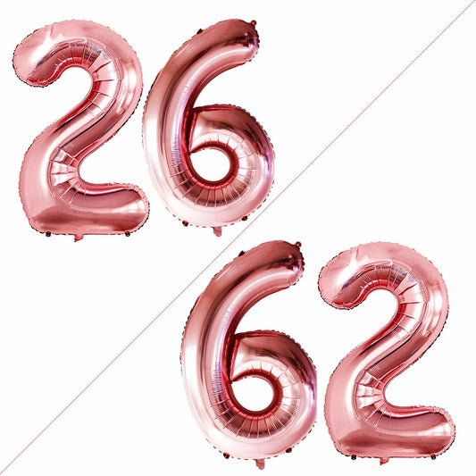 GOER Number 26 Balloons for 26th Birthday Party Decorations,42 Inch Jumbo Foil Helium 62 Balloons for 62nd Birthday Party Decoration (Rose Gold)
