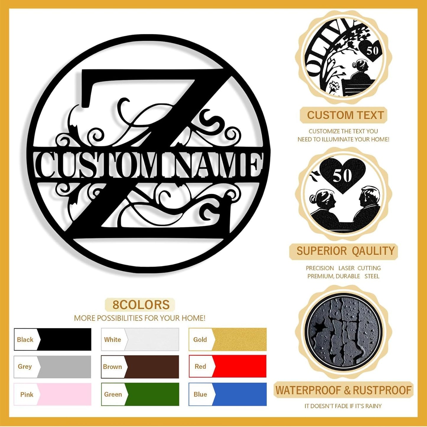 Custom Metal Name Sign, Personalized Family Last Name Signs for Home, Split Letter Monogram Wall Art Decor, Customized Metal Signs for Outdoor, Personalized Wedding Housewarming Gift