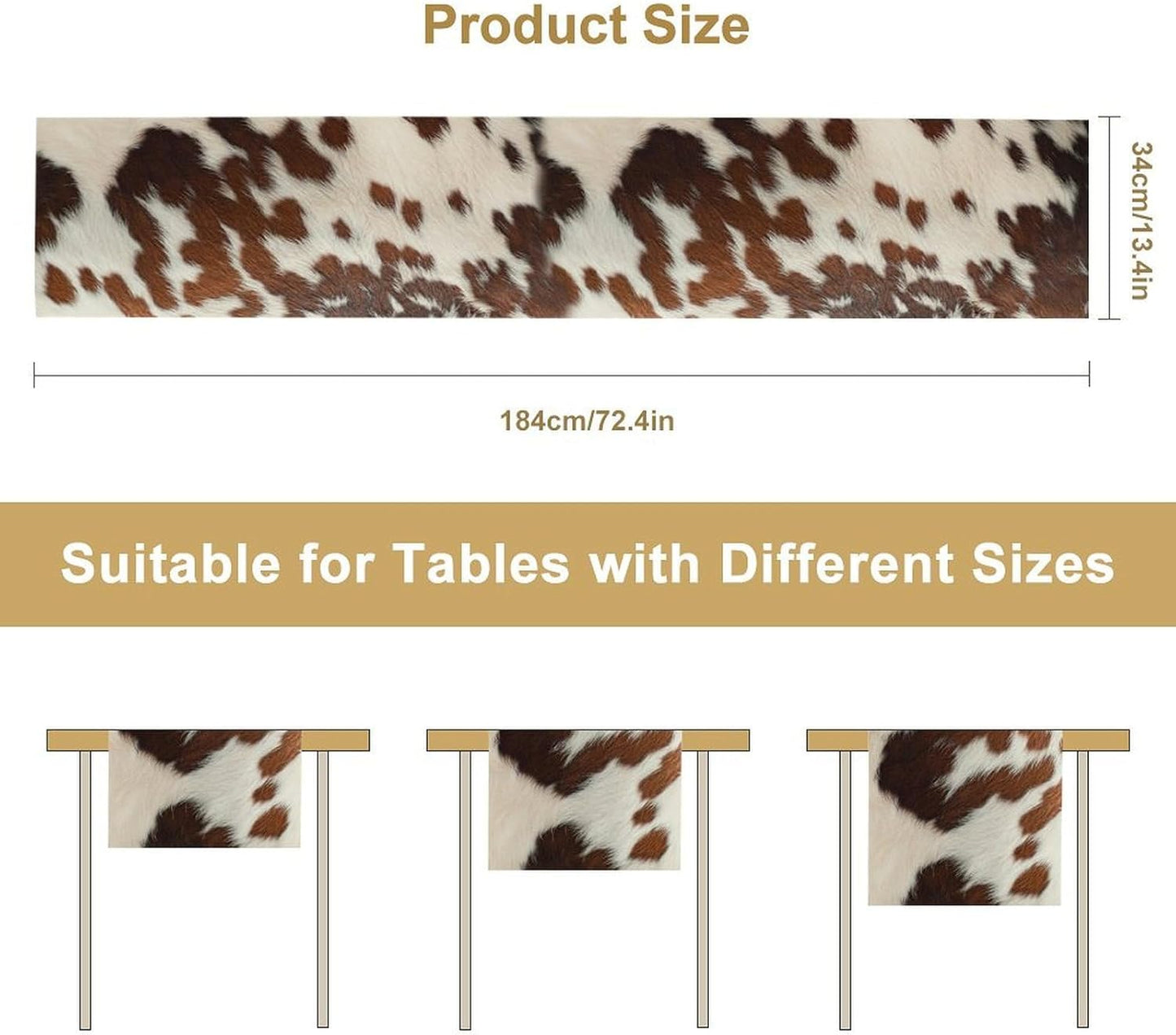 Farmhouse Cow Skin Print Table Runner, Safari Wildlife Brown Country Farm Cowhide Pattern Cotton Linen Rustic Cottage Table Runner for Dinning Home Party Holidays Home Setting, 13x70 Inch