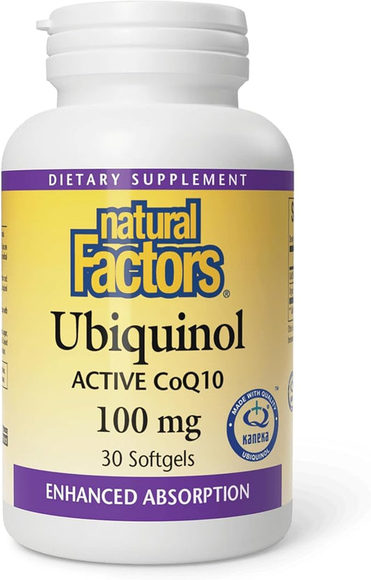 Natural Factors Ubiquinol Active CoQ10 100 mg, High-Absorption Coenzyme Q10 Supplement for Energy, Heart and Cognitive Support, 100mg, 30 Softgels