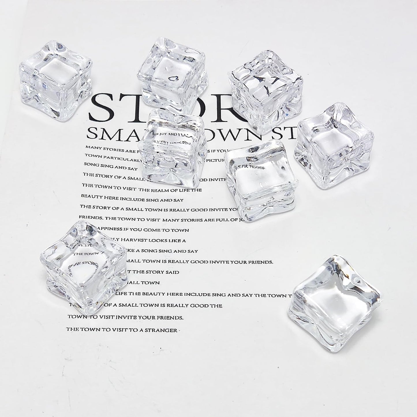 HappyFiller 22 PCS Large Crystal Square Fake Ice Cubes Acrylic Ice Rocks for Table Scatters,Vase Fillers,Party Decor,Graduations,Weddings,Anniversaries,Food Display,Floral,1 Inch