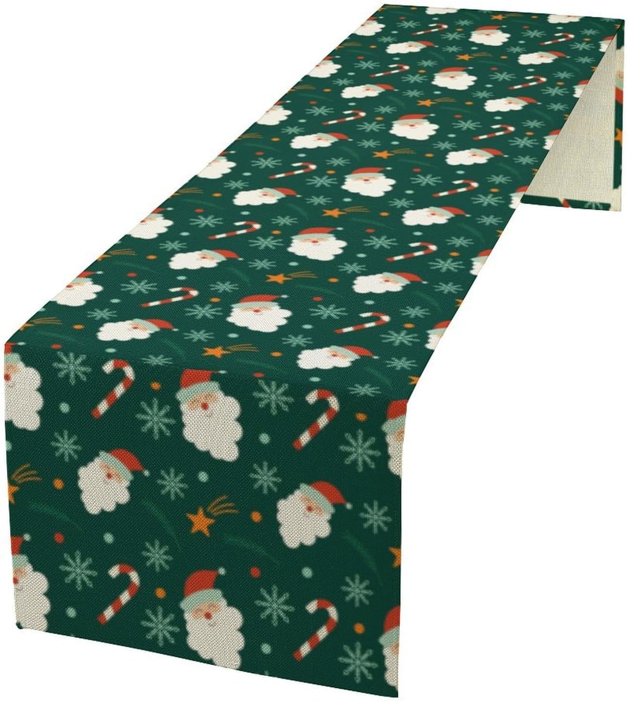 Christmas Table Runner,Seasonal Winter Xmas Holiday Green Table Cloth Kitchen Dining Table Decoration for Home Party Decor 13x36 Inch