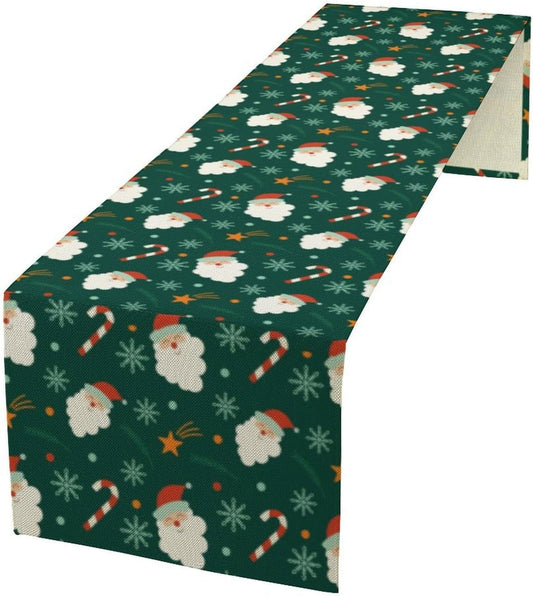 Christmas Table Runner,Seasonal Winter Xmas Holiday Green Table Cloth Kitchen Dining Table Decoration for Home Party Decor 13x36 Inch