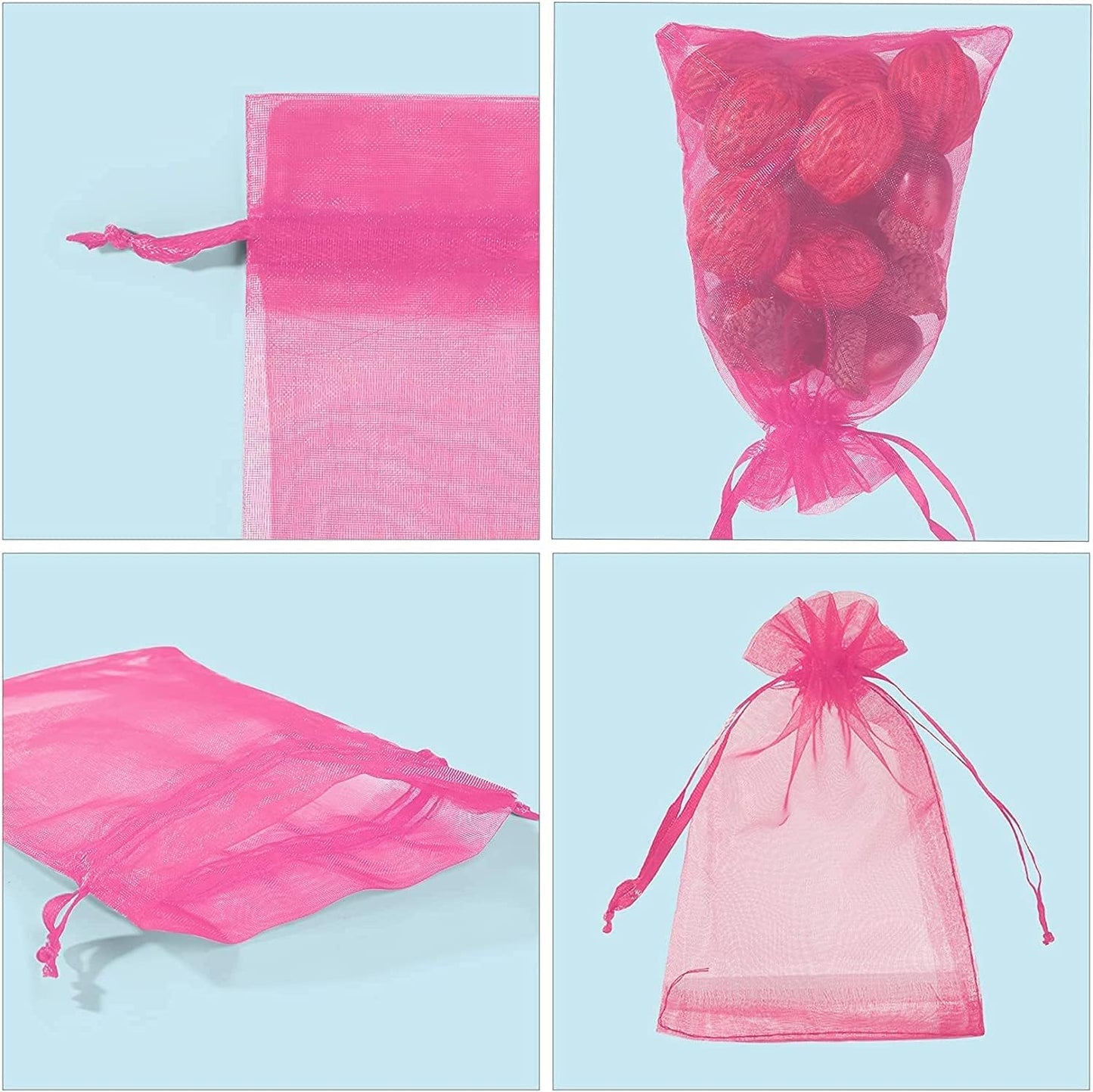ANZNKU 100 Pack Organza Bags 4 x 6 inch Sheer Drawstring Small Mesh Bags for Candy Jewelry Party Wedding Christmas Favor Gift Bags(Hot Pink)