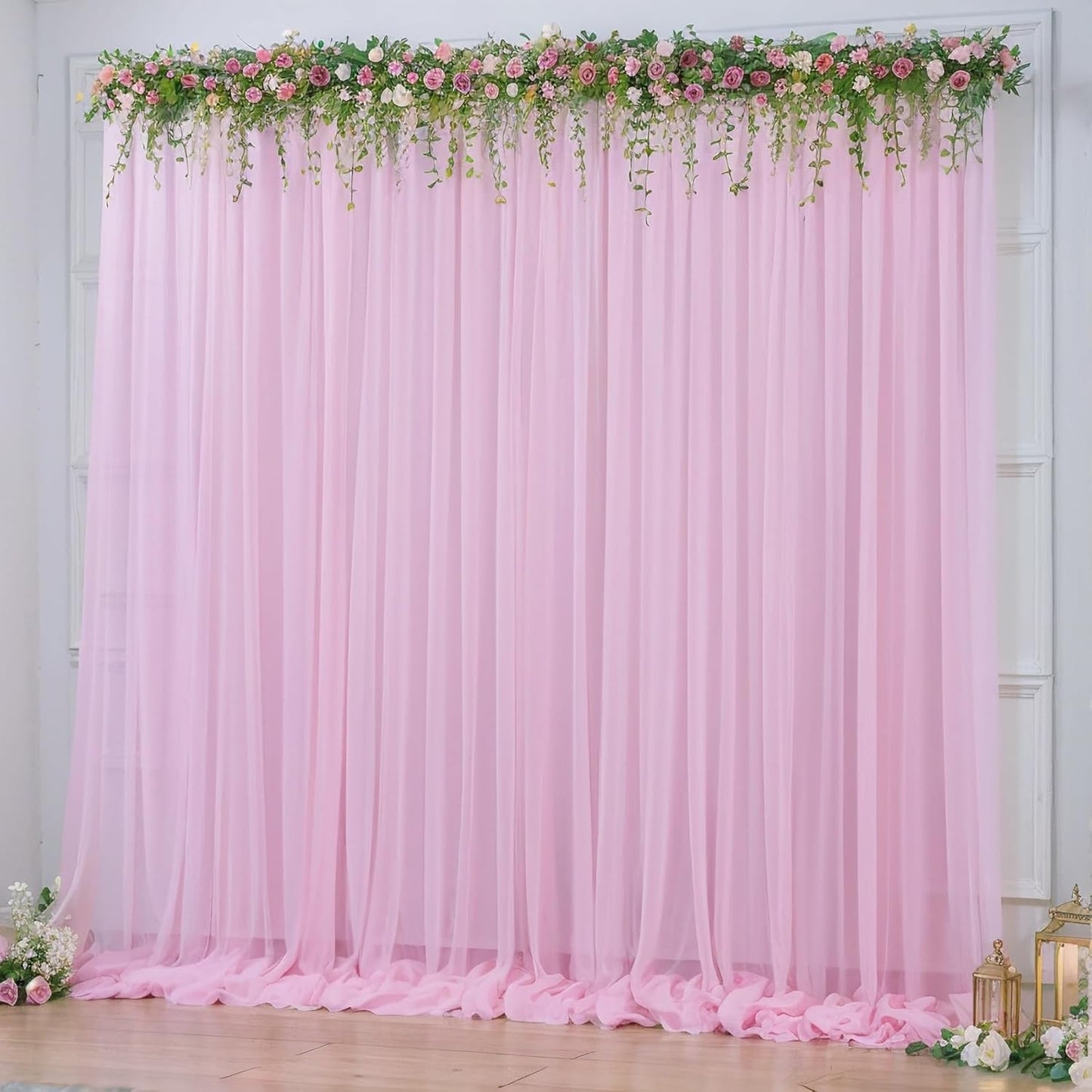 10x10ft Baby Pink Tulle Backdrop Curtain for Parites, Sheer Backdrop Curtains for Wedding Baby Shower Birthday Party Photo Shoot Decorations