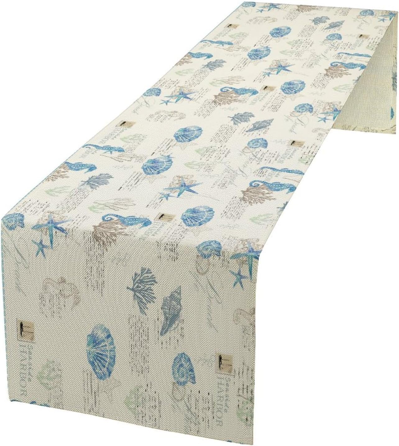 Starfish Table Runner,Vintage Nautical Seashell Tropical Beach Theme Coastal Ocean Sea Burlap for Hotel Indoors Outdoor Dining Room Kitchen Tablecloth, 13x80in