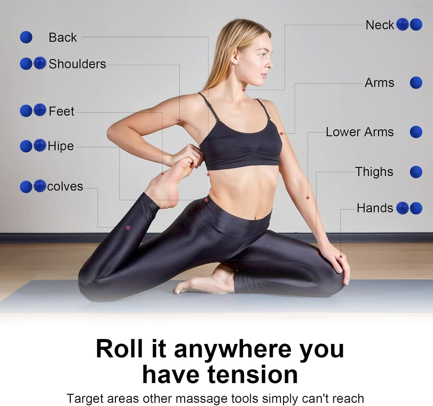 Physical Massage Therapy Ball Set: Lacrosse & Spiky Ball Set for Stress Relief, Muscle Therapy, Myofascial Release, Portable Pain Relief Tool for Gym Office Home Use (Blue-Blue)