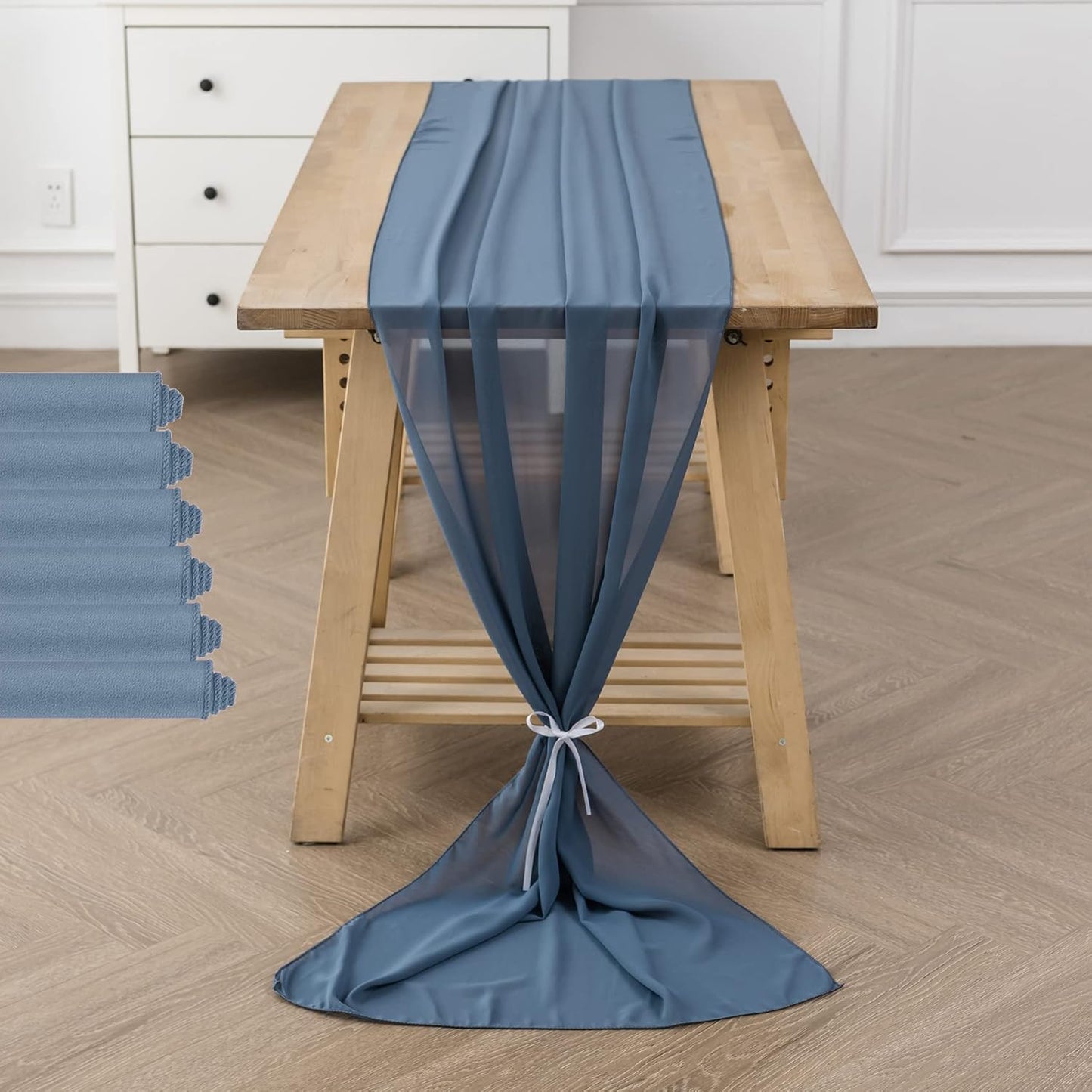 6Pack 9ft Chiffon Table Runner 14x108 Inch Sheer Romantic Table Runner for Wedding Birthday Party Bridal Shower Outdoor Decoration-Dusty Blue