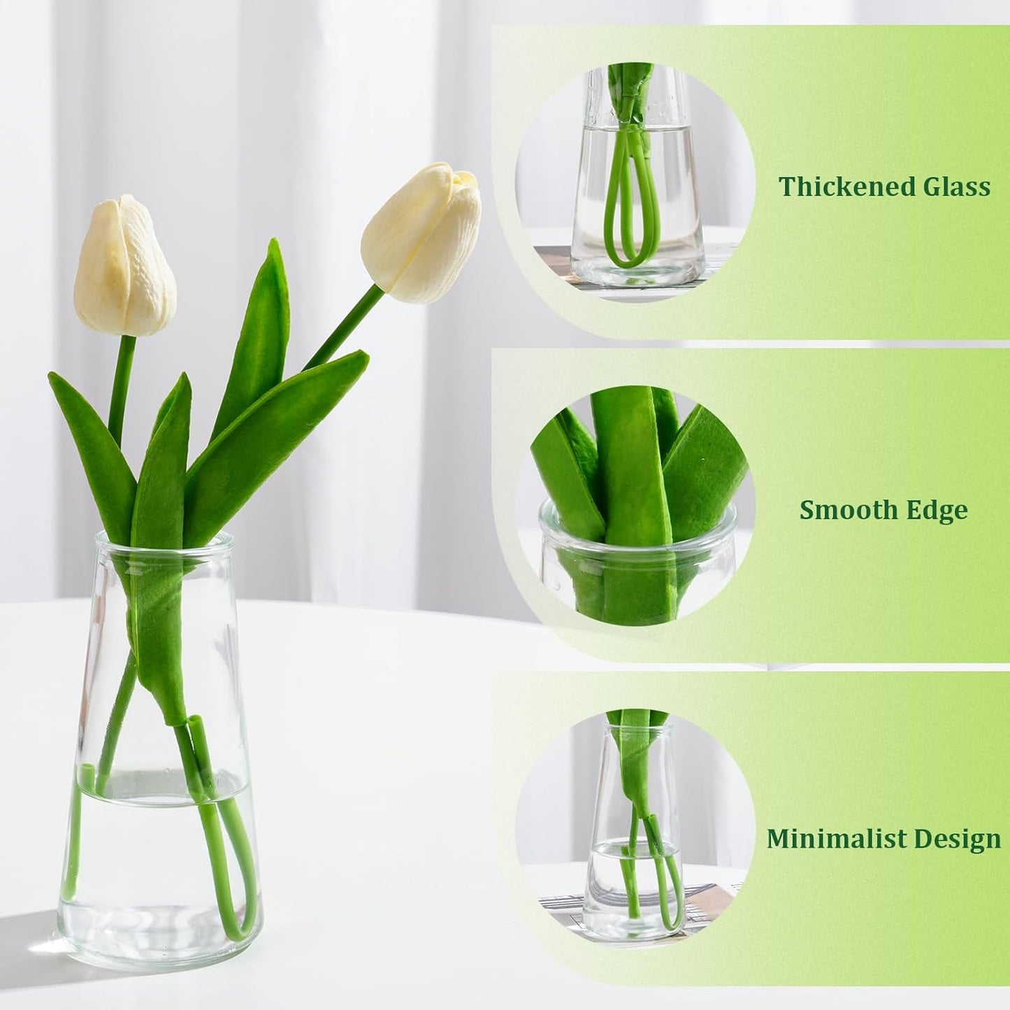 Glass Bud Vases for Centerpieces, Small Flower Vase in Bulk Set of 10, Modern Clear Mini VaseS for Rose Tulip, Wedding Party Dining Table Decor