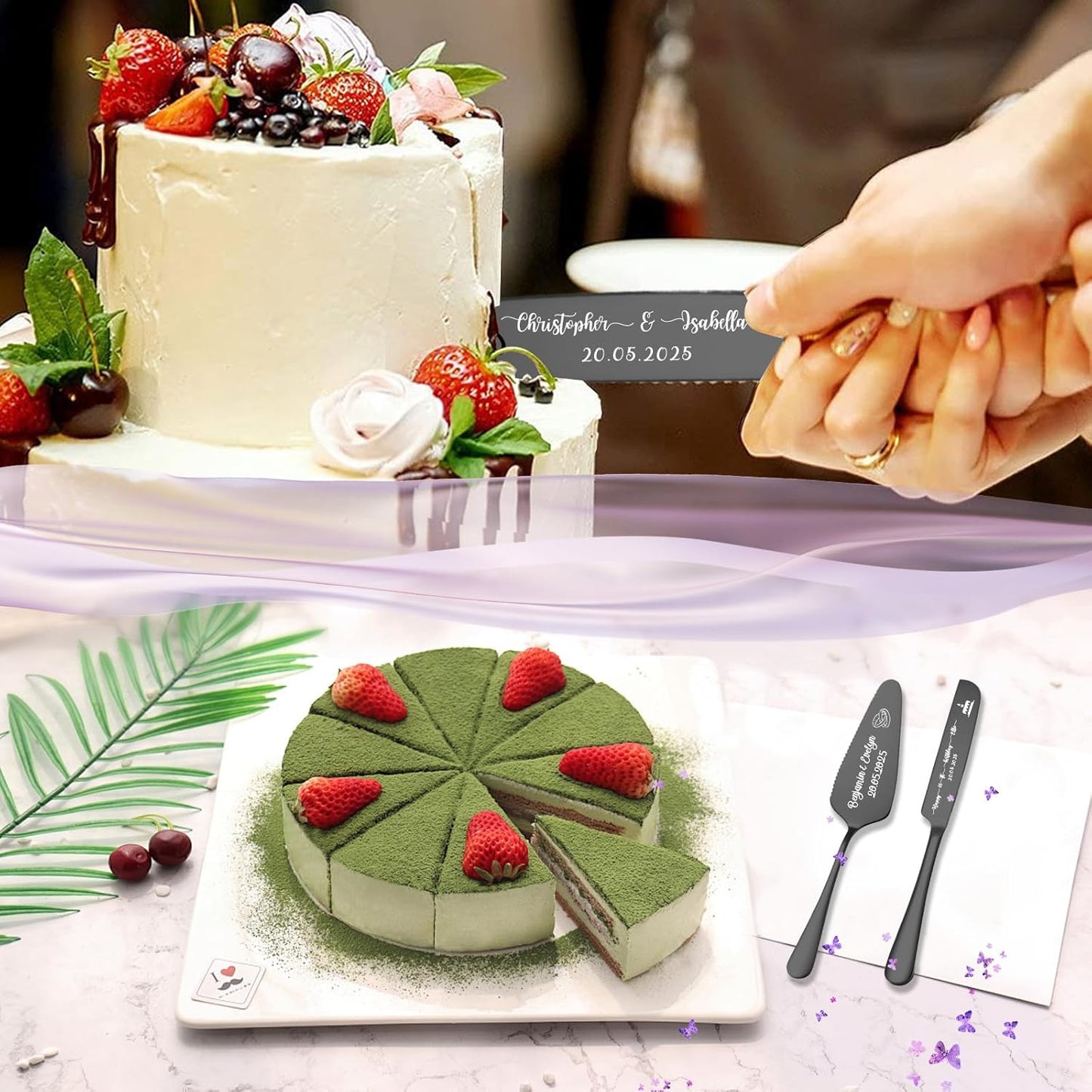 Custom Wedding Cake Knife and Server Set,Personalised Cake Serving Kit,Engraved Cake Cutting Set for Wedding,Personalized Gift for Anniversary, Valentine's Day Birthday or Christmas