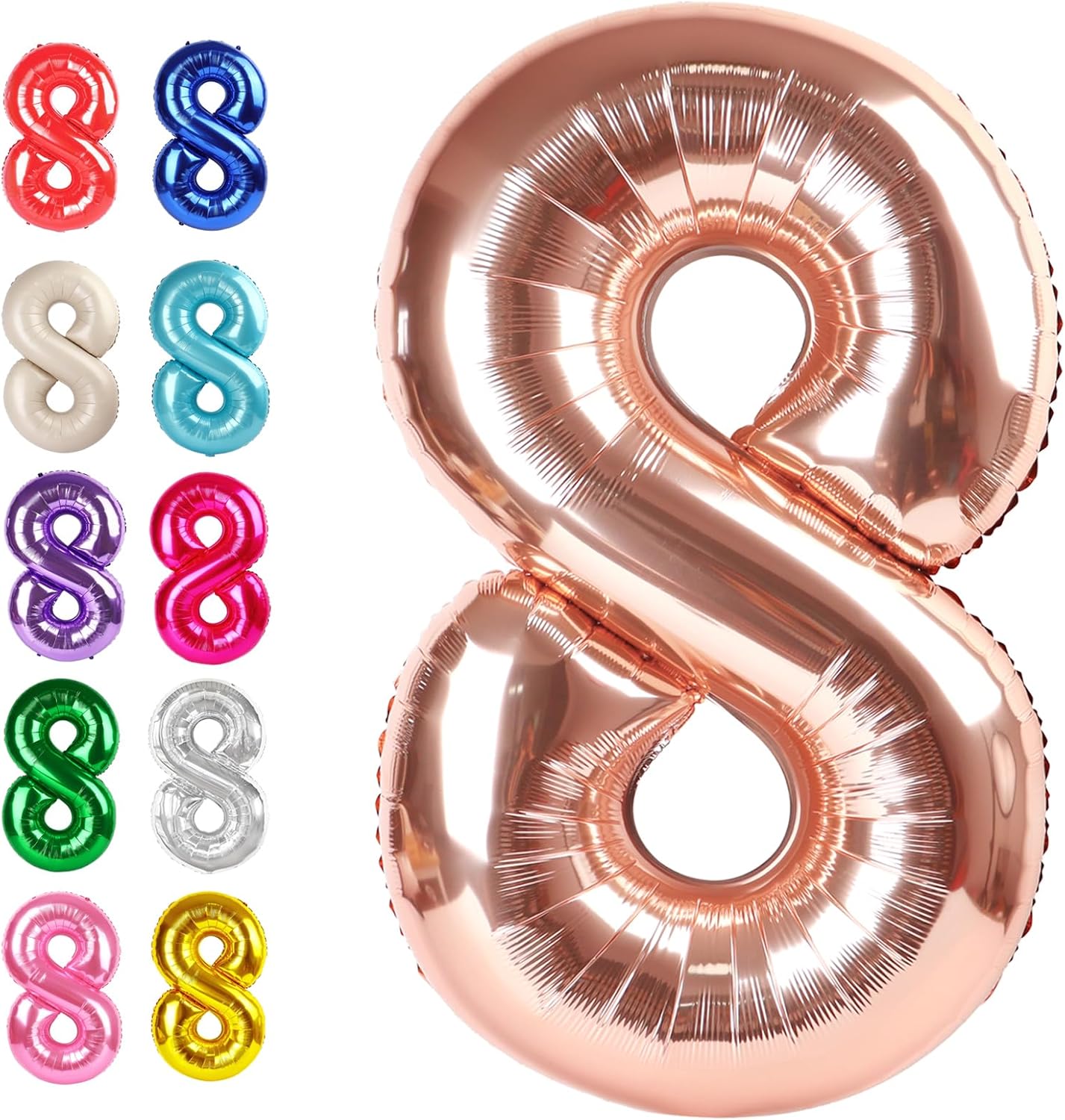 Helium Foil Rose Gold Number 8 Balloon 40 Inch, Mylar Eight Numbers 8 18 28 38 48 58 80 88 Birthday Balloons, Rose Gold Women Men Anniversary Graduations Party Supplies