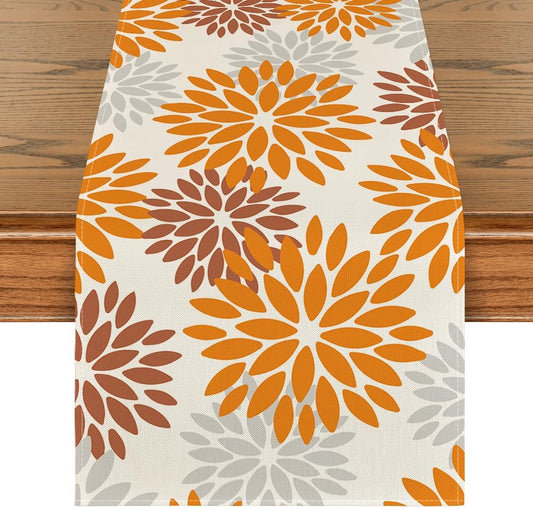 Artoid Mode Orange Dahlia Floral Pinnata Fall Table Runner, Seasonal Autumn Thanksgiving Kitchen Dining Table Decoration for Home Party Decor 13x90 Inch