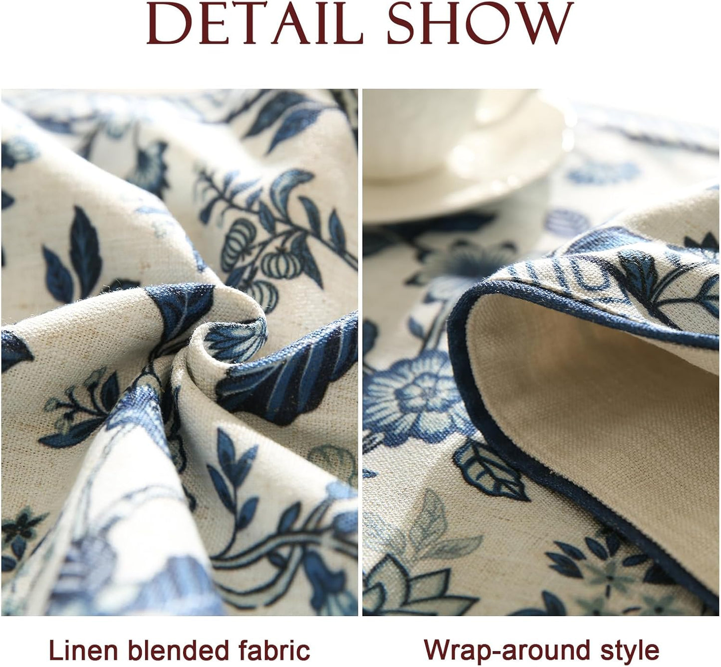 Decorative Linen Table Runner 71 Inches Long,Chinoiserie Blue Floral Cloth Runner for Table Decor Tabletop Table Runners for Kitchen,Dining,Tea Party,Home,Christmas,12"*71"