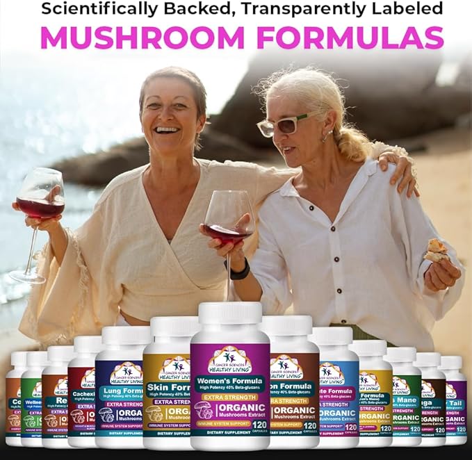 CANCER SCIENCES Women's Wellness Supplement, USDA Certified Organic Mushrooms Extract, Extra Strength 1,500 mg, High Potency 40% Beta-Glucans, Immune & Hormonal Support, Digestive Health, 120 Capsules