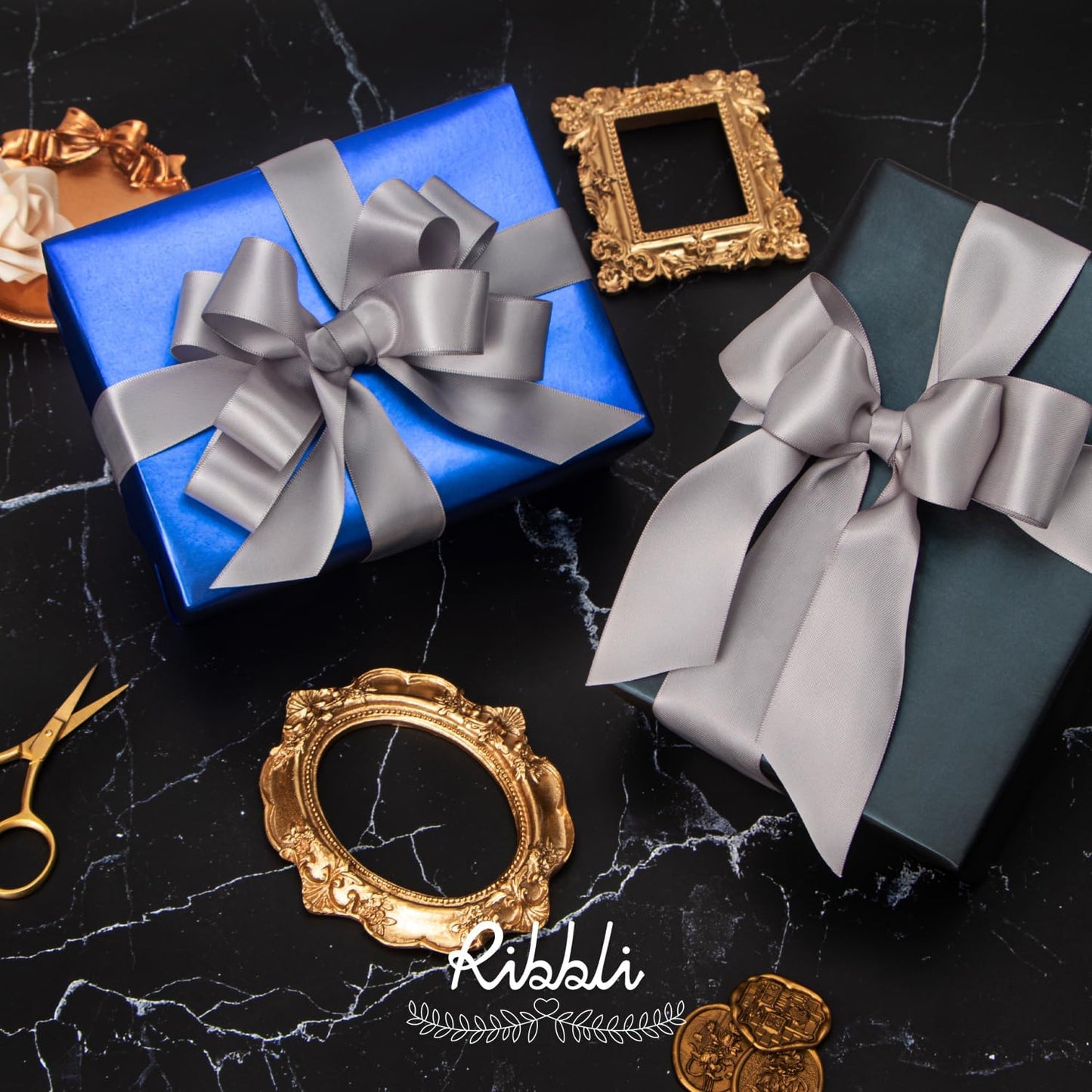 Ribbli Silver Double Faced Satin Ribbon,1” x Continuous 25 Yards,Use for Bows Bouquet,Gift Wrapping,Baby Shower,Floral Arrangement