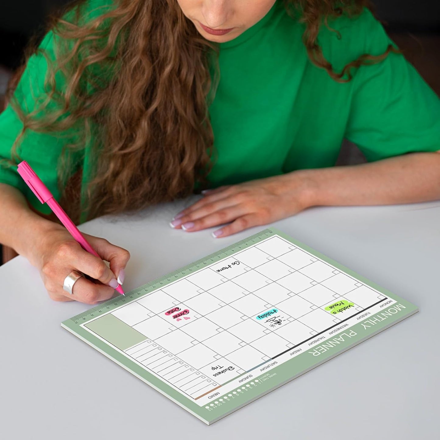 Phyxin Undated Planner, 54 Sheets Blank Calendar, 11.2" x 8.3" Monthly Calendar Planner, Tear Off Undated Monthly Planner with Memo for Women, Students, Teachers, Morandi Green