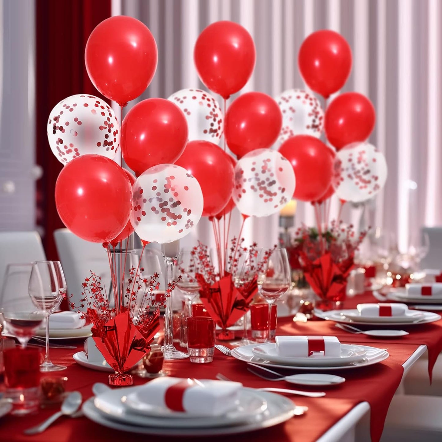 4 Set Red Balloon Stand Centerpieces - Perfect for Birthday, Wedding, Engagement & Christmas - Table Top Decorations