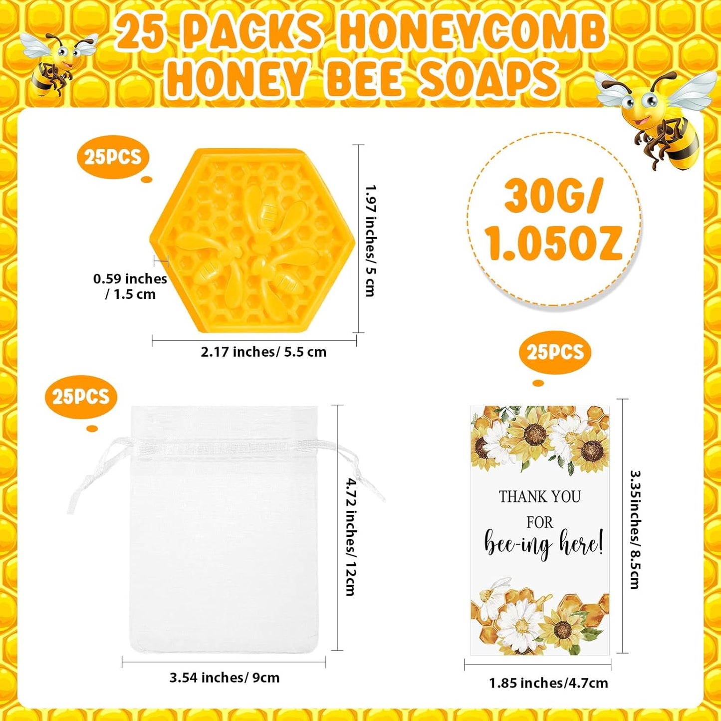 Demissle 100 Set Bee Themed Baby Shower Favors Including Honeycomb Soap with Thank You Card Gift Bags Honey Soap Gift for Guest Gender Reveal Party Decorations Baby Shower Game Prizes