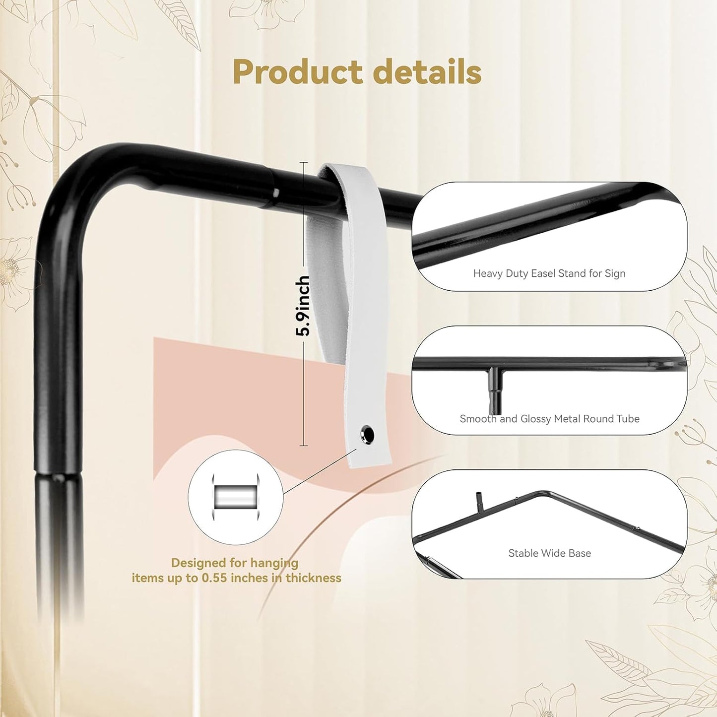 Wedding Sign Holder, Adjustable Welcome Sign Stand w/ Leather Hanging Strap, Satin Ribbon & Carry-on Bag, Heavy Duty Easel Stand for Wedding Seating Chart, Display & Poster