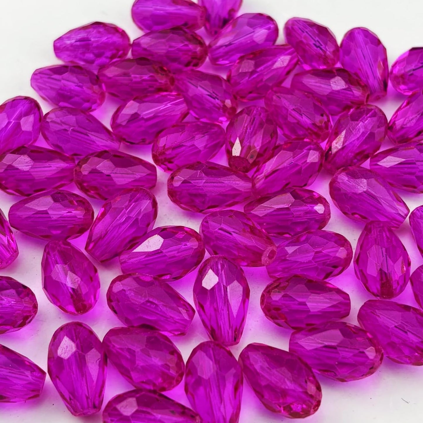 100pcs 8x12mm Teardrop Crystal Glass Beads for Jewelry Making, Faceted Vertical Hole Teardrop Glass Spacer Beads for Wind Chimes Bracelet Earring Necklace DIY Craft(Rose Red)