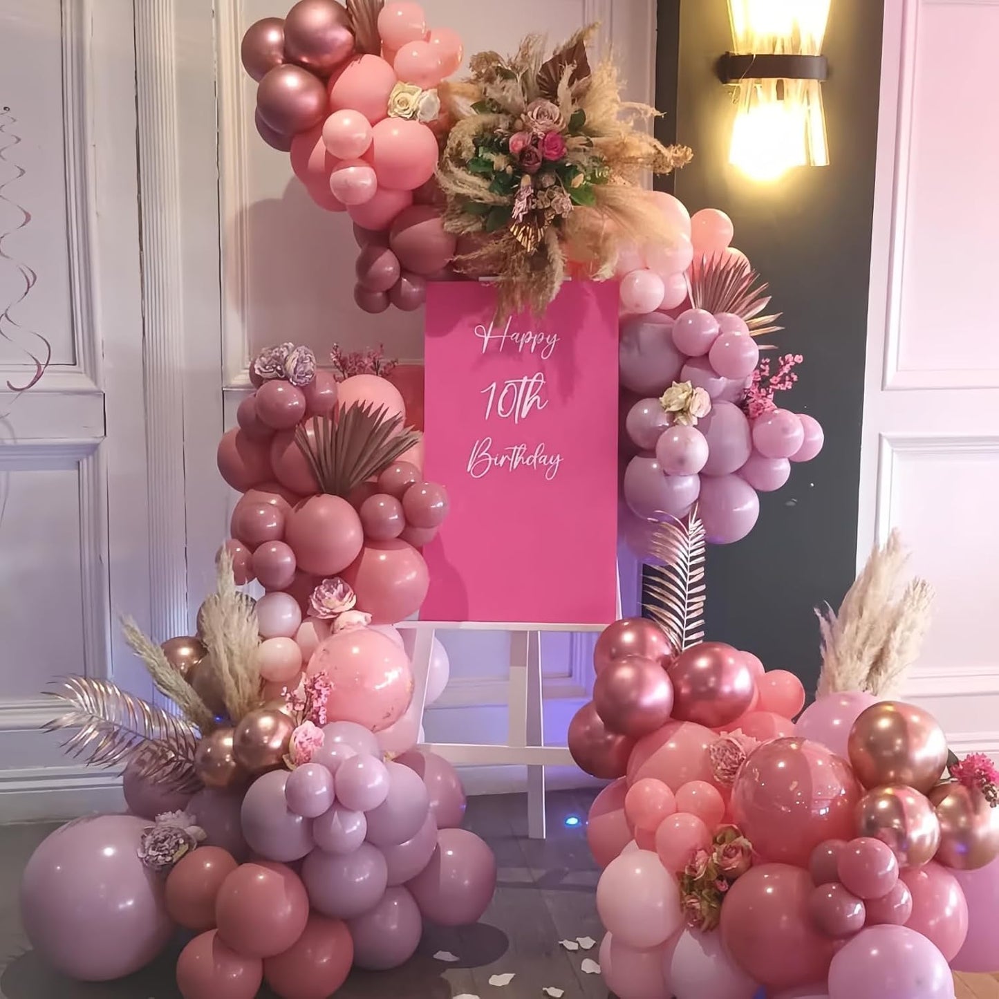 Dusty Pink Balloons, 50pcs Blush Light Pink Double Stuffed Pearl White Metallic Chrome Rose Gold Balloons for Women Girls Birthday Party Boho Wedding Engagement Bridal Shower Baby Shower Decoration