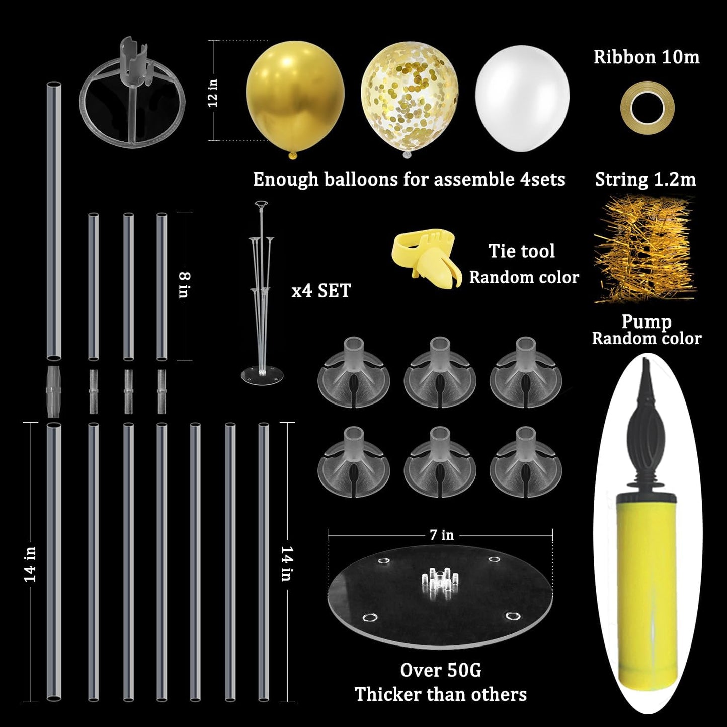 Gold Party Decorations Balloon Stand Centerpiece Table Decorations for Birthday Bridal Shower Graduation Wedding Anniversary Engagement Mother's Day Father's Day New Years 2025(Gold set4)