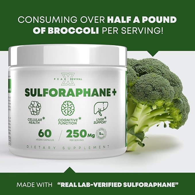 5000mcg of Real Lab-Verified Sulforaphane Supplement - Broccoli Seed Extract 250mg Supplements - Promotes Cognitive Function, Liver & Cellular Support - 60 Vegan Capsules/Pills
