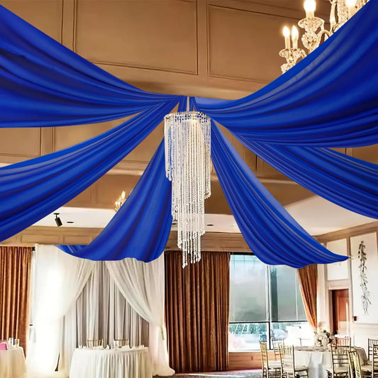 DUOBAO Royal Blue 5x20ft Chiffon Drapes | 6pc Elegant Sheer Wedding Backdrop Curtains | Perfect for Tent, Banquet Hall, and Photography