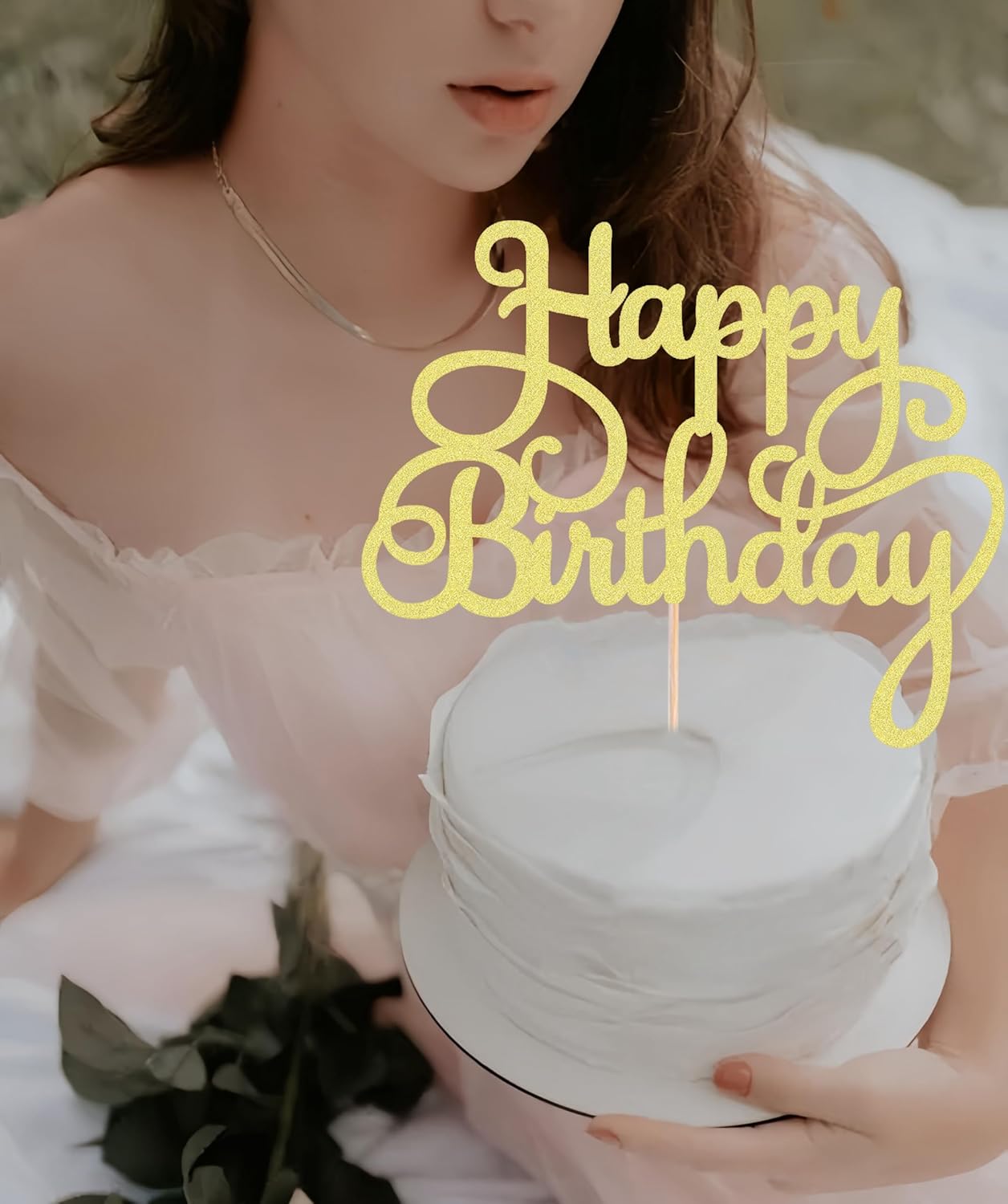 Happy Birthday Cake Topper - Gold Glitter Birthday Party Cake Decoration Supplies - Happy Birthday Cake Decor, for Anniversary/Birthday Party Supplies Photo Booth Props