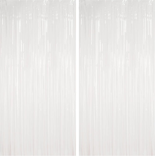 BRAVESHINE Tinsel Photo Backdrop Curtains - 2 Pack 3.2x8.2ft White Foil Fringe Streamer Curtain for Halloween/Boo Day/Valentine’s/Birthday/Christmas/Engagement/Bridal Shower Party Supplies Decorations