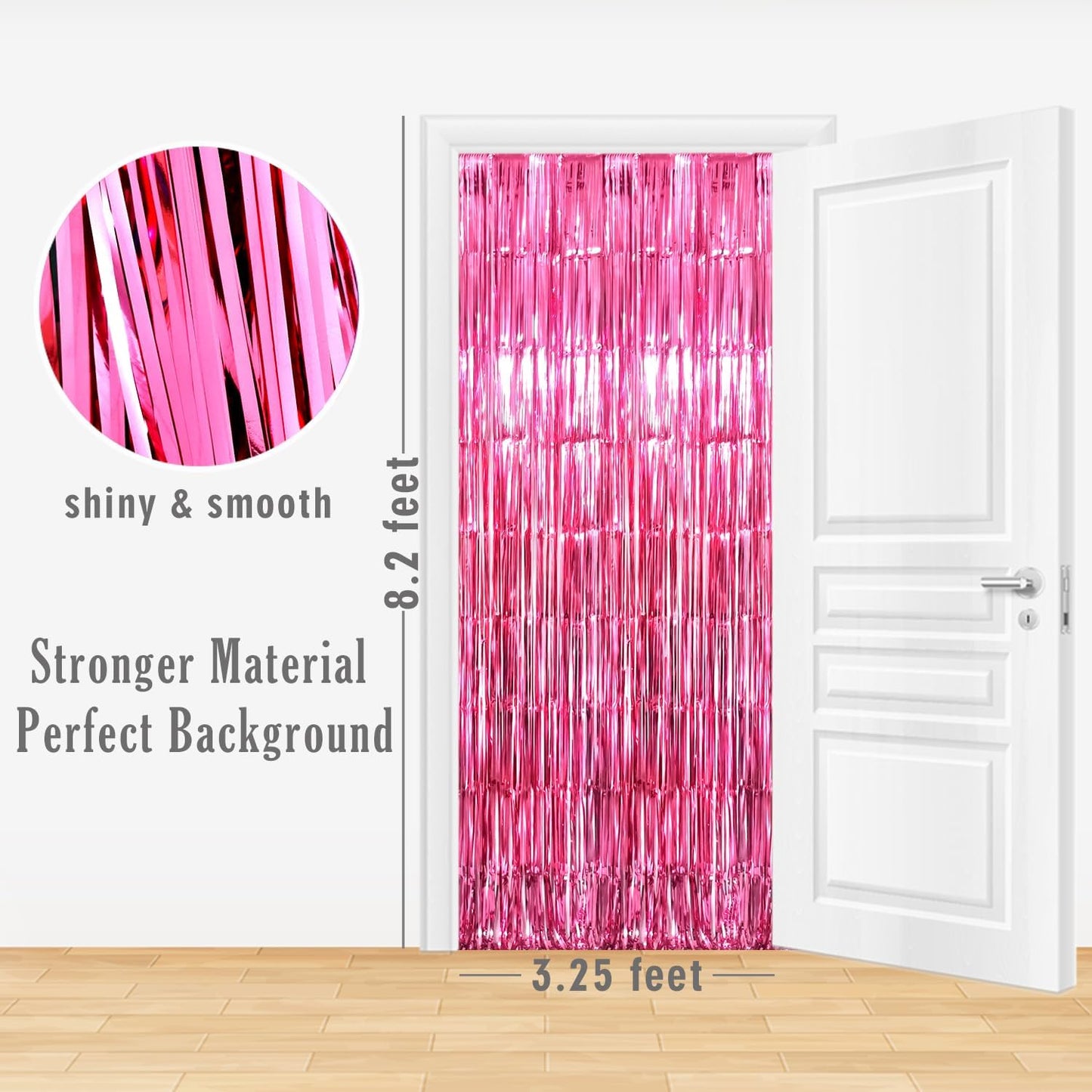 GOER 3.2 ft x 8.2 ft Metallic Tinsel Foil Fringe Curtains Party Photo Backdrop Party Streamers for Galentines Day,Birthday,Graduation,New Year Eve Decorations Wedding Decor (4 Packs,Hot Pink)