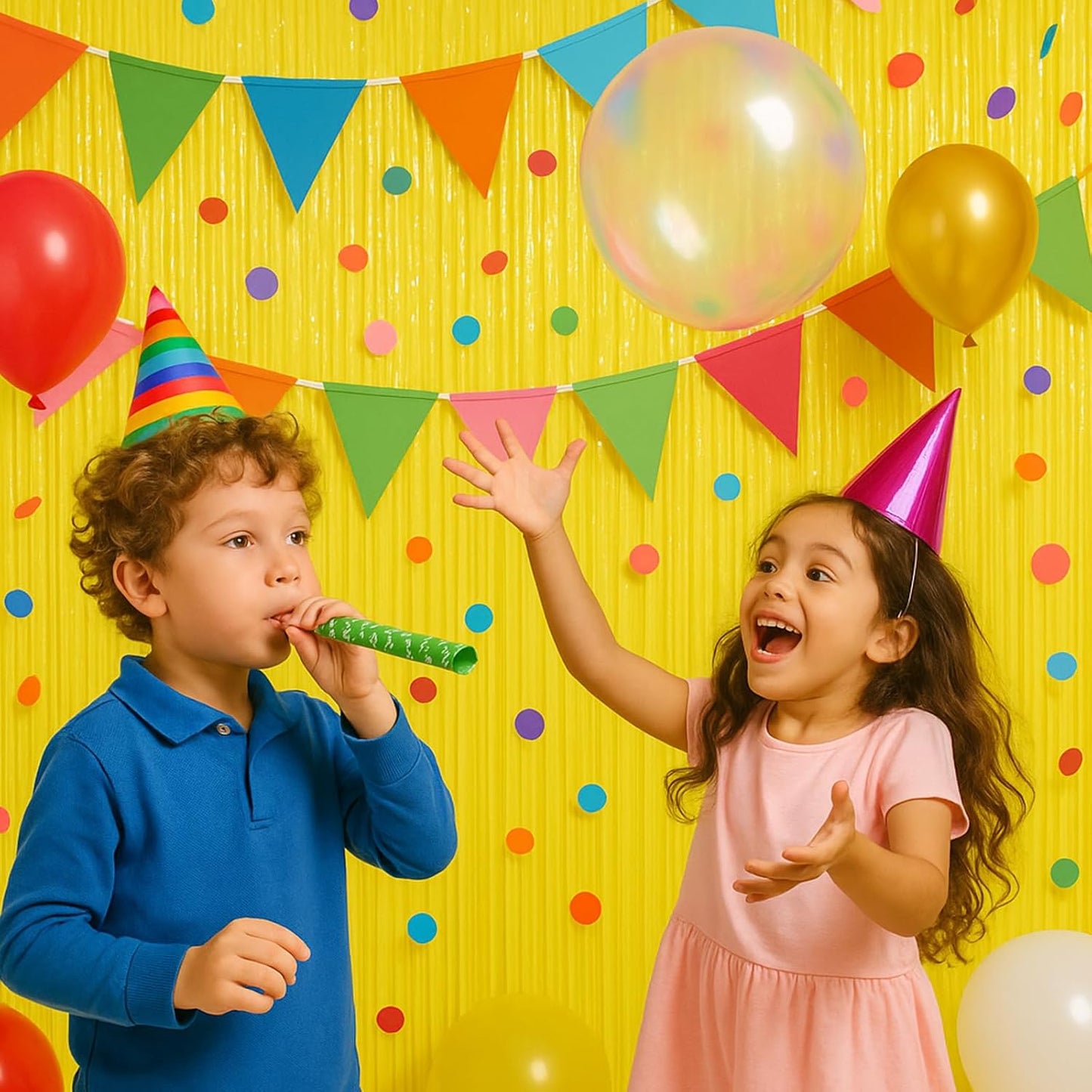 2 Pack Pastel Yellow Tinsel Foil Fringe Curtains, Yellow Party Decorations, Metallic Tinsel Party Streamers Backdrop for Birthday Baby Shower Graduation Gender Reveal Party Decorations