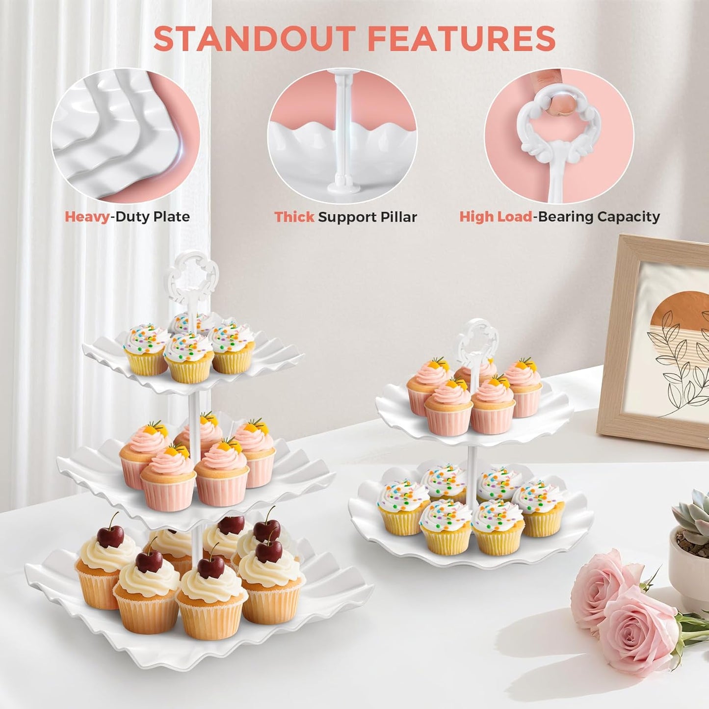 Cupcake Stand, 12Pcs Dessert Table Display Set, 3-Tier Cup Cake Tower Stands & 2-Tiered Cake Holder, Treat Food Platters Serving Trays for Cookie, Candy, Tea Party, Baby Shower, Birthday, Plastic