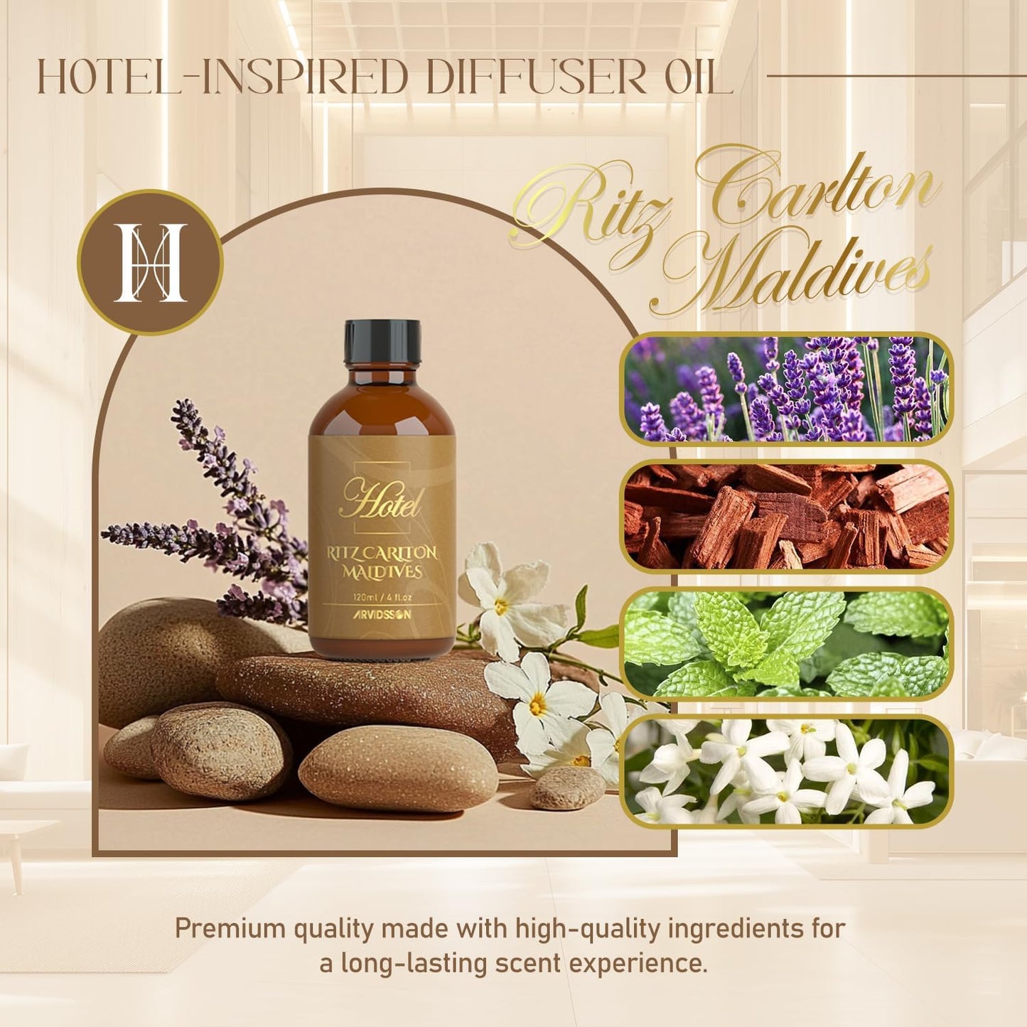 Hotel Diffuser Oil 4 Fl Oz (120ml), Inspired by The Ritz Carton Hotel - Luxury Hotel Essential Oil for Diffuser and Crafting, Luxurious Fragrance Oil, Gift for Women & Men