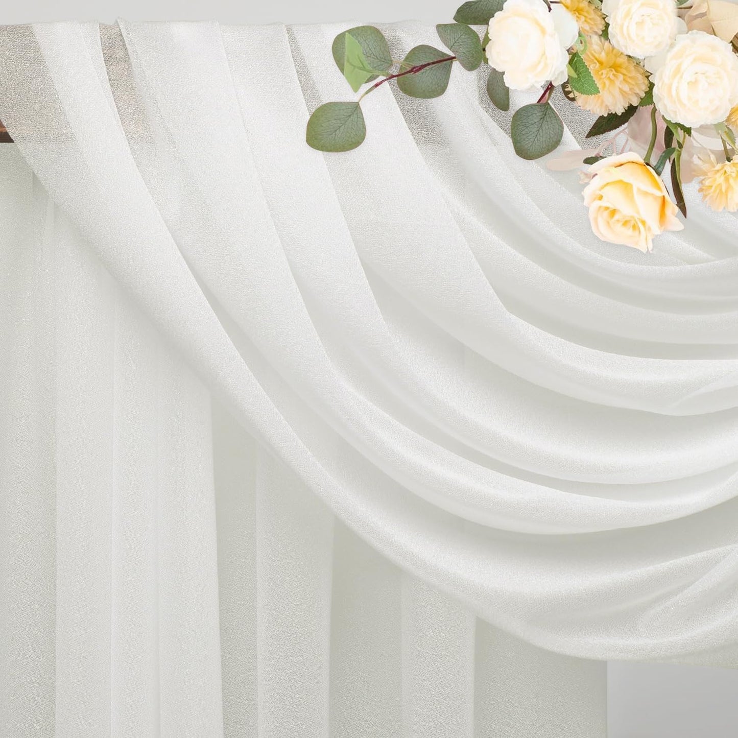 Wokceer Wedding Arch Draping Fabric 3 Panels 28.7" x 20FT Ivory Drapes Sheer Fabric Backdrop Arch Draping Fabric for Wedding Ceremony Birthday Party Bridal Shower Decoration