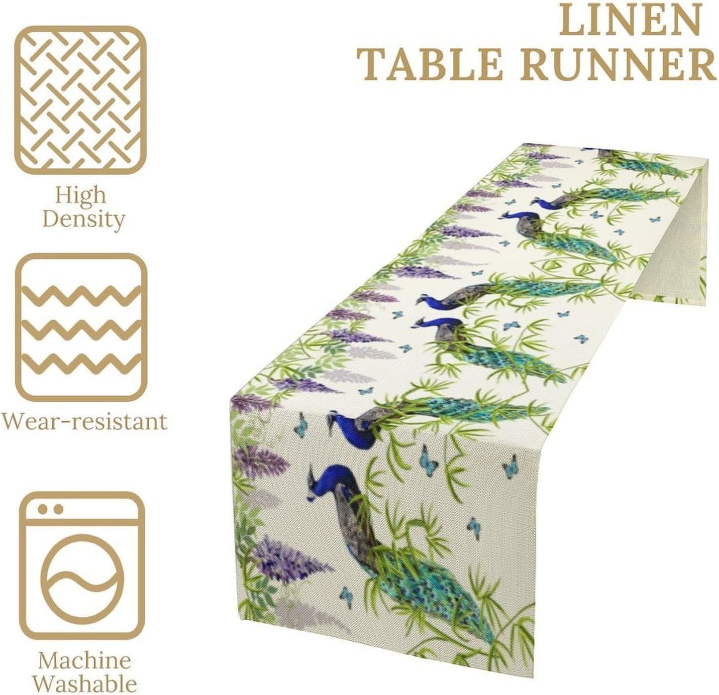 Peacock Table Runner,Spring Plant Butterfly Print Seasonal Table Runner for Home Kitchen Dining Party Indoor Outdoor Decoration 13x120 Inch