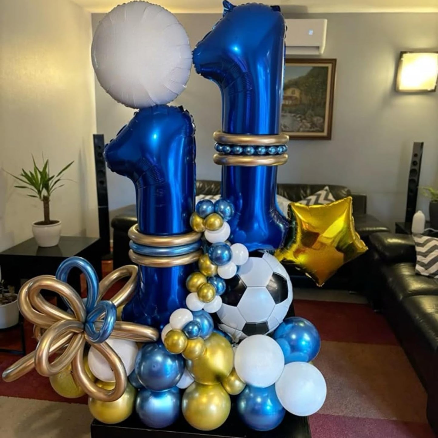 Soccer Balloons, Metallic Blue Silver Balloons with 18 Inch Soccer Ball Foil Print Balloon for Sport Theme Party Decorations, Chrome Silver Blue Confetti Balloon for Boys Men Birthday