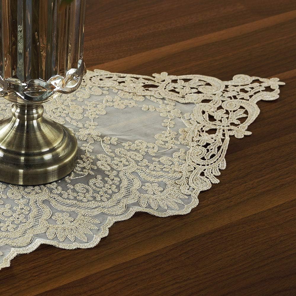 ARTABLE Rectangle Table Runner Lace Macrame Embroidered Table Runners with Exquisite Vintage Shabby Chic for Holiday Wedding Long Dinner Tables (Light Gold, 12 x 36 Inch)