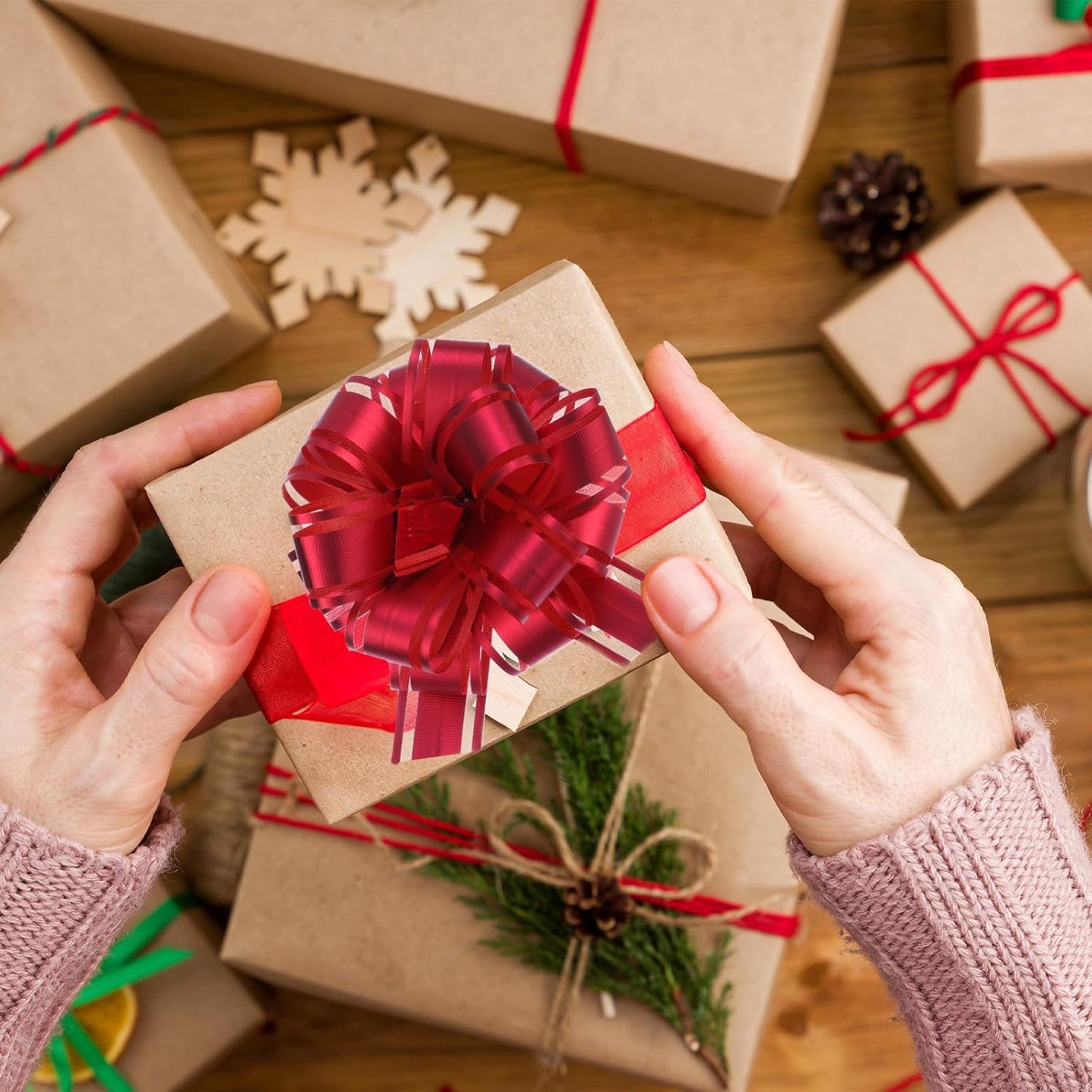 40 Pieces 6 Inches and 3 Inches Pull Bow Wrapping Pull Bow Ribbon Pull Bows for Wedding Baskets,Large Bows for Presents. (Red)