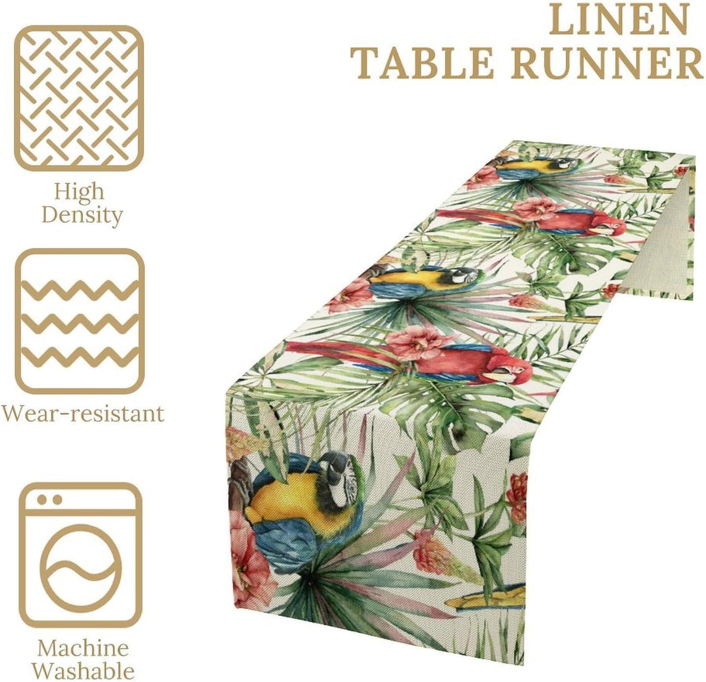 Parrot Table Runner,Tropical Palm Leaf Colorful Macaw Bird Watercolor Print Tablecloth Burlap for Hotel Indoors Outdoor Dining Room Kitchen Home Decor,W13X L80 in
