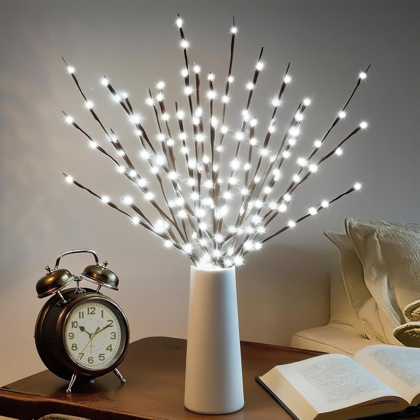 DK177 2 Pack Led Branch Light Battery Operated Lighted Branch Vase Filler Willow Tree Artificial Little Twig Power Brown 30 Inch 20 LED for Home Outdoor Indoor Romantic Decoration, White Light